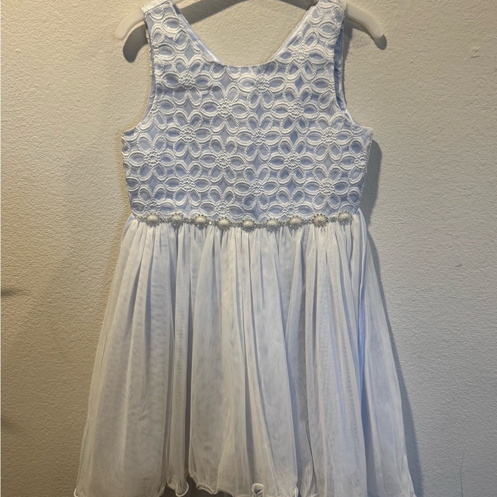 American Princess light blue and white pleated Tiered Sundress for Wedding Guest